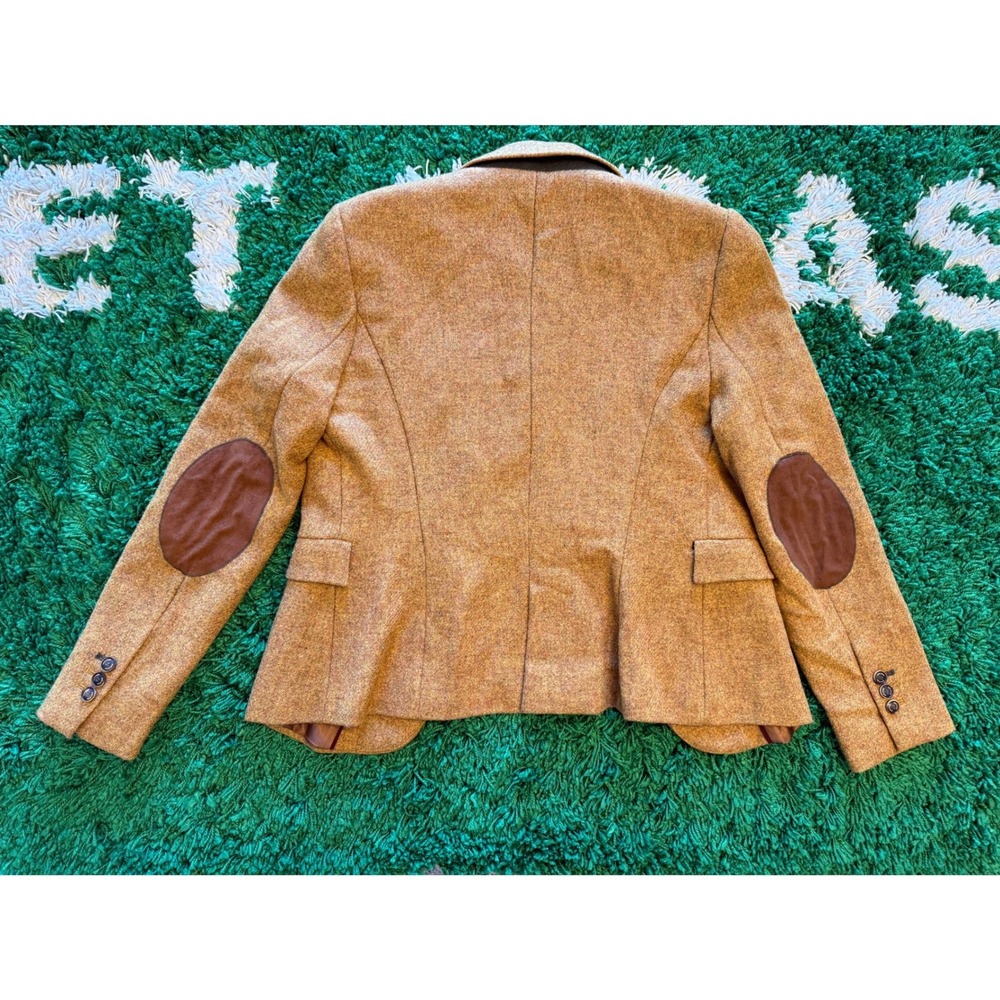Zara Blazer Womens L‎ Mustard Yellow Excellent Shetland Wool Elbow Patch Jacket - Picture 3 of 11
